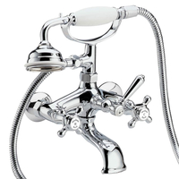 2-Loch Wannenarmatur Retro mit Brause,  Wand- & Wannenrandmontage,  150mm Rohrabstand - Jade Cross,  von Hudson Reed