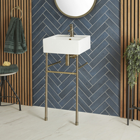 400mm x 400mm Waschbecken mit Metallgestell in gebürstetem Gold – Halwell