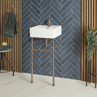 400mm x 400mm Waschbecken mit Metallgestell in gebürstetem Kupfer – Halwell