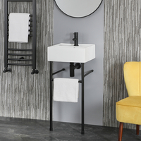 400mm x 400mm Waschbecken mit Metallgestell in Schwarz – Halwell