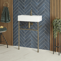 550mm x 310mm Waschbecken mit Metallgestell in gebürstetem Gold – Halwell