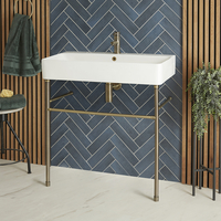 800mm x 415mm Waschbecken mit Metallgestell in gebürstetem Gold – Exton