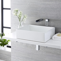 Aufsatzwaschbecken,  rechteckig,  490mm x 390mm - mit Unterputz Wasserfall-Einhebelmischer - Haldon