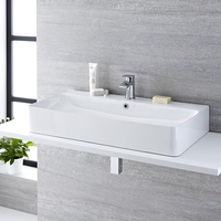 Aufsatzwaschbecken,  rechteckig,  800mm x 415mm - mit Wasserfall-Einhebelmischer - Exton