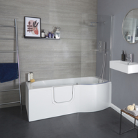 Begehbare Badewanne mit Duschzone,  1675mm x 850mm – inkl. Badewannenaufsatz,  Seiten- & Endverkleidung – linksbündig - Hudson Reed