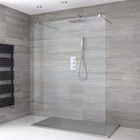 Chrom Walk-In Dusche,  freistehend – inkl. 1200 x 900 Duschwanne mit Schiefer-Effekt in Hellgrau - Portland von Hudson Reed