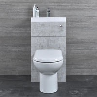 D-förmige Toilette mit Spülkasten und integriertem Waschbecken Betongrau