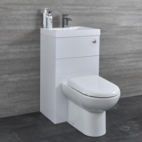 D-förmige Toilette mit Spülkasten und integriertem Waschbecken