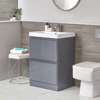 Daxon - Grauer Moderner 600mm Waschtisch mit Unterschrank und Stand-WC (ohne Spülkasten) im Set