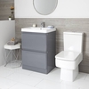 Daxon - Grauer Moderner 600mm Waschtisch mit Unterschrank und Toilette mit aufgesetztem Spülkasten im Set