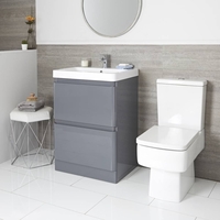 Daxon - Grauer Moderner 600mm Waschtisch mit Unterschrank und Toilette mit aufgesetztem Spülkasten im Set