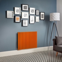 Design Heizkörper Elektrisch,  horizontal,  H 635mm,  Sunset Orange - Breite,  Thermostat & Kabelabdeckung wählbar - Revive