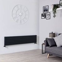 Design Heizkörper Horizontal Schwarz 354mm x 1600mm 1308W (doppellagig) - Sloane