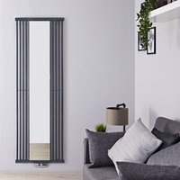 Design Heizkörper Vertikal mit Spiegel Mittelanschluss 1900mm x 640mm 1261W - Steingrau - Lublin