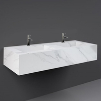 Doppel - Hängewaschbecken,  rechteckig,  1230mm x 470mm,  1 Hahnloch,  Carrara (Weißer Marmoreffekt) – RAK Precious x Hudson Reed