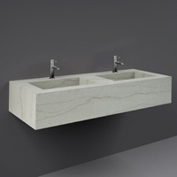 Doppel - Hängewaschbecken,  rechteckig,  1230mm x 470mm,  1 Hahnloch,  Macaubus (cremefarbener Marmoreffekt) – RAK Precious x Hudson Reed