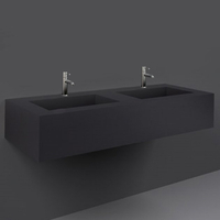 Doppel - Hängewaschbecken,  rechteckig,  1230mm x 470mm,  1 Hahnloch,  Uni Dark Black (Schwarz) – RAK Precious x Hudson Reed