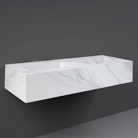 Doppel - Hängewaschbecken,  rechteckig,  1230mm x 470mm,  ohne Hahnloch,  Carrara (Weißer Marmoreffekt) – RAK Precious x Hudson Reed