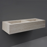 Doppel - Hängewaschbecken,  rechteckig,  1230mm x 470mm,  ohne Hahnloch,  Travertino Ivory (Elfenbein) – RAK Precious x Hudson Reed