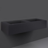 Doppel - Hängewaschbecken,  rechteckig,  1230mm x 470mm,  ohne Hahnloch,  Uni Dark Black (Schwarz) – RAK Precious x Hudson Reed
