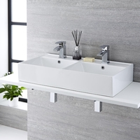 Doppel-Aufsatzwaschbecken,  rechteckig – 820mm x 420mm,  mit 2 Hahnlöchern – Halwell