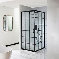 Dreifach-Duschschiebetür & Seitenwand 900mm x 800mm mit schwarzem Gittermuster (Eckeinbau) - inkl. Duschwanne - Barq - Hudson Reed