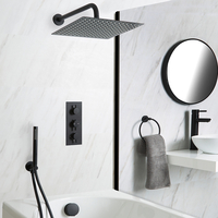 Dusch- und Badesystem mit Unterputz-Thermostat – mit 300mm x 300mm Wand-Duschkopf,  Überlauf-Wanneneinlauf und Handbrauseset – Schwarz – Nox