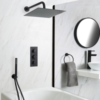 Dusch- und Badesystem mit Unterputz-Thermostat – mit 300mm x 300mm Wand-Duschkopf und Handbrauseset – Schwarz – Nox