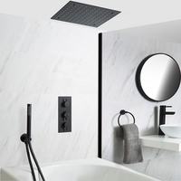 Dusch- und Badesystem mit Unterputz-Thermostat – mit 400mm x 400mm Unterputz-Duschkopf und Handbrauseset – Schwarz – Nox