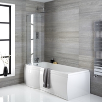 Dusch-Badewanne linksbündig P-Form,  Größe,  Verkleidung,  Ablauf und Duschaufsatz wählbar - Belstone