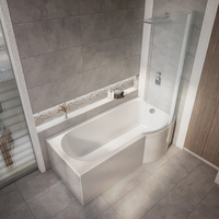 Dusch-Badewanne rechtsbündig P-Form 1675 x 859 mit Seitenpaneel und Aufsatz - Belstone