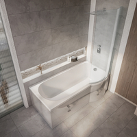 Dusch-Badewanne rechtsbündig P-Form 1675 x 865 mit Ablauf und Aufsatz - Belstone