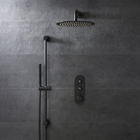 Duscharmatur mit Drucktasten 2 Verbraucher inkl. 300mm Duschkopf Rund & Brausestangenset - Schwarz - Idro