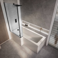 Duschbadewanne - inkl. Badewannenaufsatz in Schwarz - Linksbündig - 170 x 85 cm - Mit Seitenverkleidung – Sandford von Hudson Reed