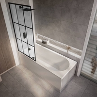 Duschbadewanne inkl. Badewannenaufsatz mit schwarzem Gittermuster170 x 70cm mit Seitenverkleidung – Covelly von Hudson Reed