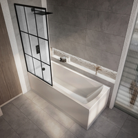 Duschbadewanne mit Gittermuster-Badewannenaufsatz in Schwarz – Größe,  Seiten- & Endverkleidung wählbar – Sandford Hudson Reed