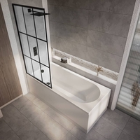 Duschbadewanne mit Gittermuster-Badewannenaufsatz in Schwarz,  Größe & Badewannenschürze wählbar – Covelly Hudson Reed