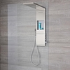 Duschpaneel mit Regal und Thermostat - 1030mm x 800mm,  mit glashaltendem Regen/Wasserfall-Duschkopf,  Handbrauseset und Körperdüsen - gebürsteter Stahl - Iko