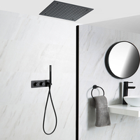 Duschsystem mit Unterputz-Thermostat,  40cm x 40cm Unterputz-Duschkopf und Handbrause – Schwarz – Nox Hudson Reed