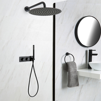 Duschsystem mit Unterputz-Thermostat,  rundem 30cm Wand-Duschkopf und Handbrause – Schwarz – Nox Hudson Reed