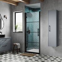 Duschtür mit Scharnieren in Matt-Schwarz 800mm inkl. 800mm x 1700mm Duschwanne - Apex