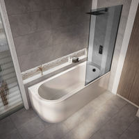 Eck-Dusch-Badewanne - inkl. Badewannenaufsatz - mit getöhntem Glas - 1700mm x 725mm – Rechtsbündig – Otterton von Hudson Reed