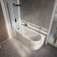 Eck-Dusch-Badewanne inkl. Badewannenaufsatz in Schwarz 1700mm x 725mm – Linksbündig – Otterton