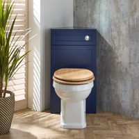 Eck-Spülkastenverkleidung (Dunkelblau) mit Richmond-WC Inkl. Spülknopf in Chrom & Sitz in Eiche - Warwick