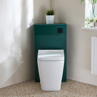 Eck-Spülkastenverkleidung (Dunkelgrün) mit Milton-WC inkl. einem Spülknopf in Schwarz - Cluo