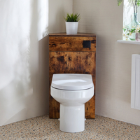 Eck-Spülkastenverkleidung (Dunkle Eiche) mit Covelly-WC inkl. einem Spülknopf in Schwarz - Cluo