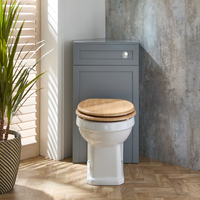 Eck-Spülkastenverkleidung (Hellgrau) mit Richmond-WC Inkl. Spülknopf in Chrom & Sitz in Eiche - Warwick