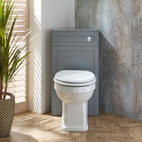 Eck-Spülkastenverkleidung (Hellgrau) mit Richmond-WC Inkl. Spülknopf in Chrom & Sitz in Weiß - Warwick