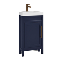 Eck-Waschtisch mit Unterschrank und Waschbecken,  450mm Dunkelblau inkl. modernem Möbelgriff in satiniertem Kupfer – Warwick