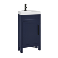 Eck-Waschtisch mit Unterschrank und Waschbecken,  450mm Dunkelblau inkl. modernem Möbelgriff in Schwarz – Warwick